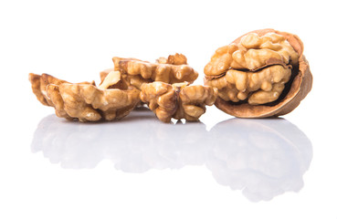 Walnut nuts over white background