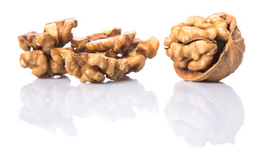 Walnut nuts over white background