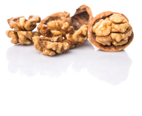 Walnut nuts over white background
