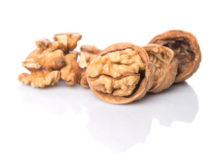 Walnut nuts over white background