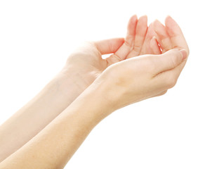 Female praying hands, isolated on white