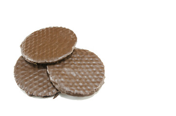 Three chocolate biscuits isolated