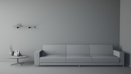Front view of an interior rendering of a living room without tex
