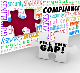 Fill the Compliance Gap Puzzle Wall Hole Follow Rules Laws Regul