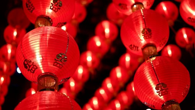 Chinese red lanterns at night