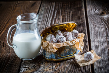 Homemade sweet cocoa balls with powder milk