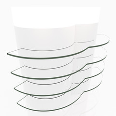 white curve glass shelves