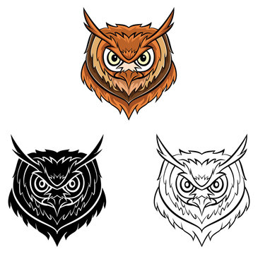 Coloring book Owl head cartoon character