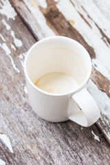 Emty coffee cup on old wooden