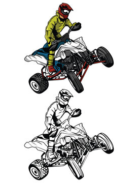 Coloring book ATV moto rider cartoon character