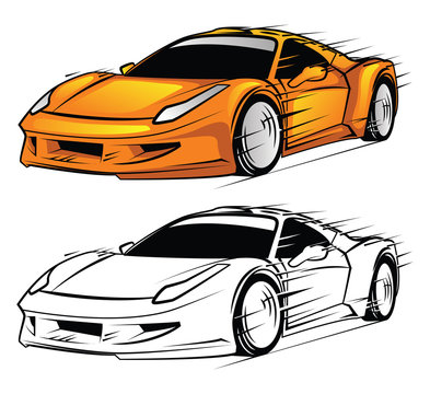 Coloring book Sport Car cartoon character