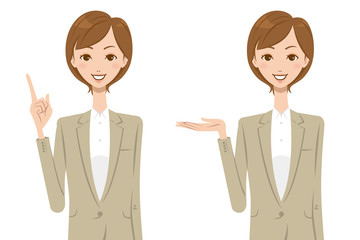 ビジネスウーマン　指差し　案内　上半身