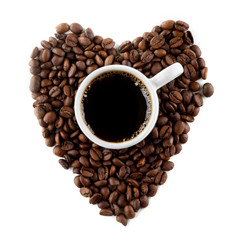 Coffee and beans as heart