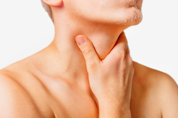 Obraz na płótnie Canvas Throat pain, close-up