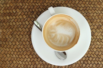 Hot latte coffee in glass