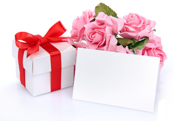 blank card with flowers and gift