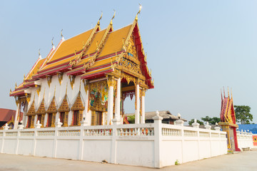 Temple with sky background at Wat Si Samoson