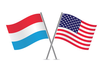 American and Luxembourg flags. Vector illustration.