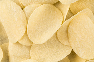 Prepared potato chips snack closeup view