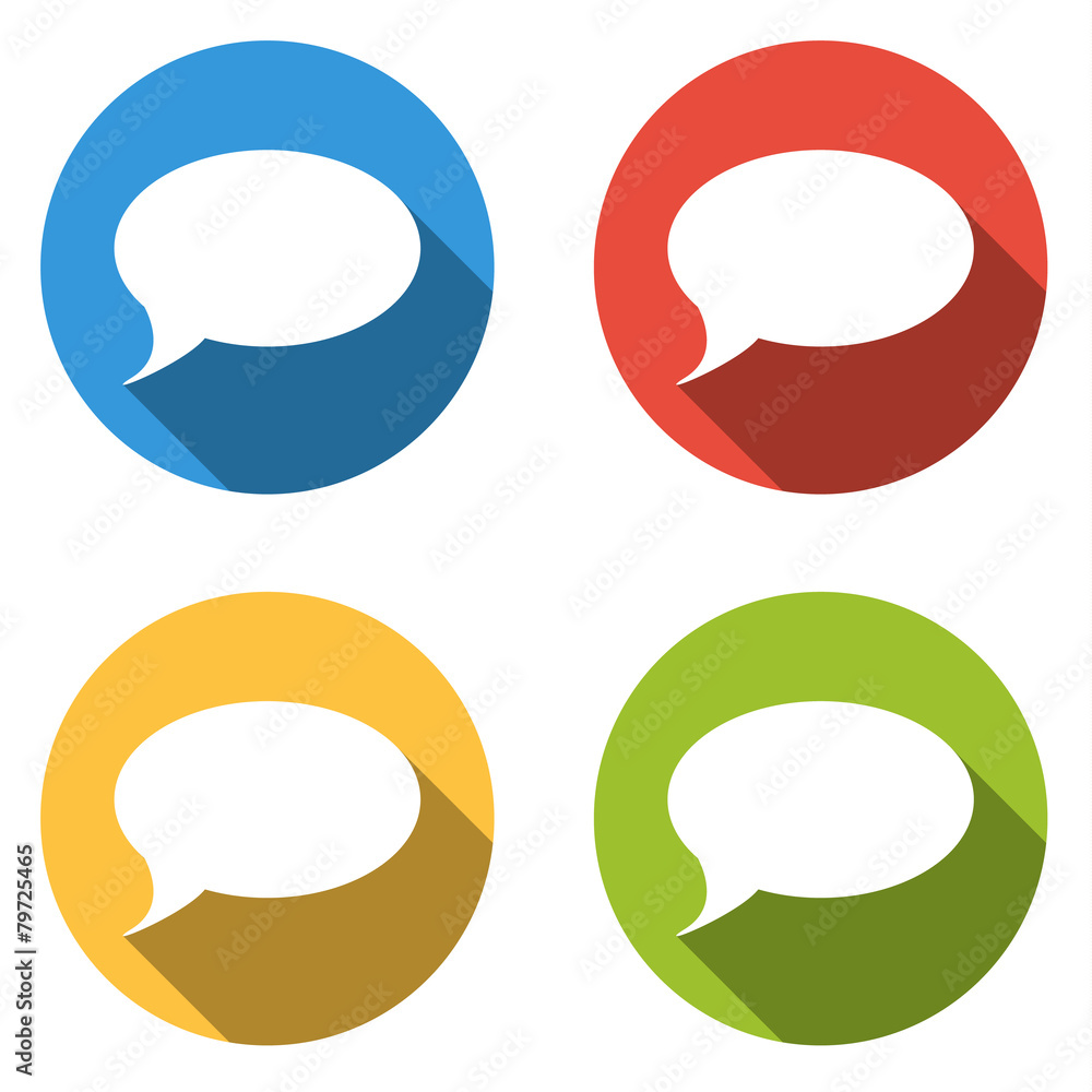 Poster Collection of 4 isolated flat colorful buttons for speech bubble