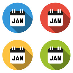 Collection of 4 isolated flat colorful buttons for January (cale