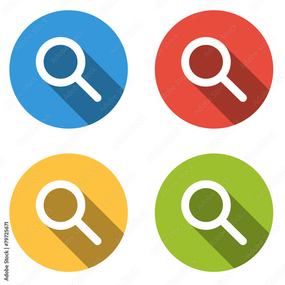 Poster collection of 4 isolated flat colorful buttons for search / zoom