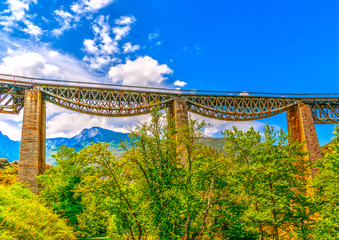 Fototapeta premium The historic bridge of Gorgopotamos river in central Greece. HDR