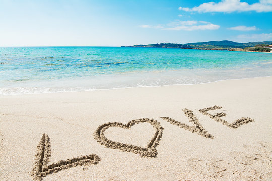 love written on a tropical beach on a clear day