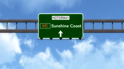 Papier Peint photo Lavable Australie Sunshine Coast Australia Highway Road Sign