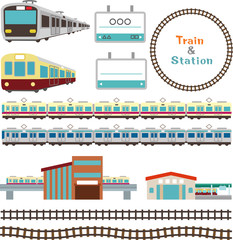 電車と駅の素材 - obrazy, fototapety, plakaty
