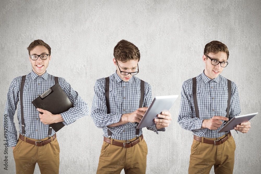 Poster Composite image of nerd with tablet pc