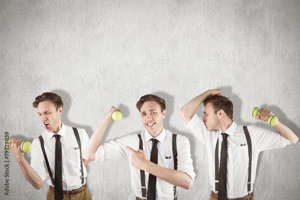 Poster Composite image of nerd with dumbbell