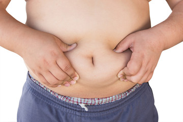Naklejka premium Children boy fat on isolated white with clipping path.