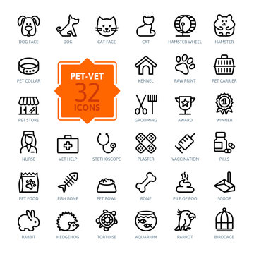 Outline web icon set - pet, vet, pet shop, types of pets