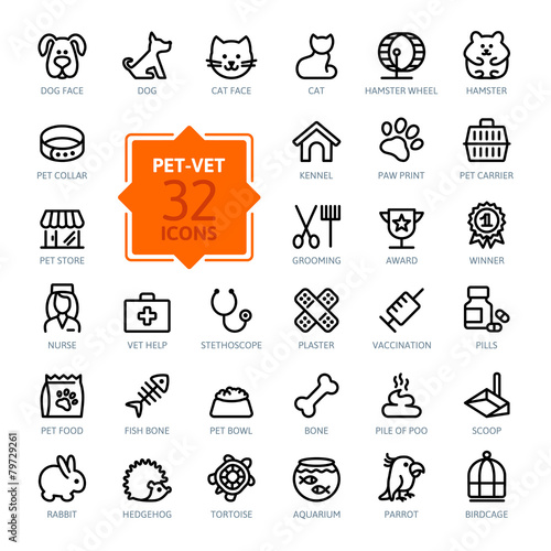 "Outline web icon set - pet, vet, pet shop, types of pets" Imágenes de