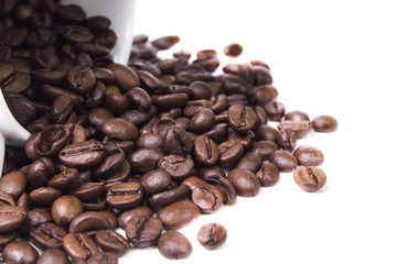 scattered grains of black organic coffee