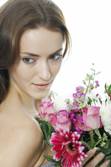 Woman holding a bouquet of flowers