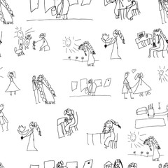 Seamless pattern. Collection of cute children's drawings
