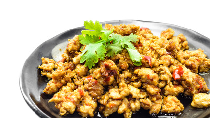 Fried pork with yellow curry paste