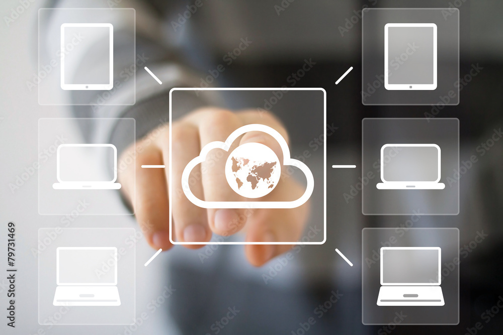 Aufkleber business button cloud map connection web computer.