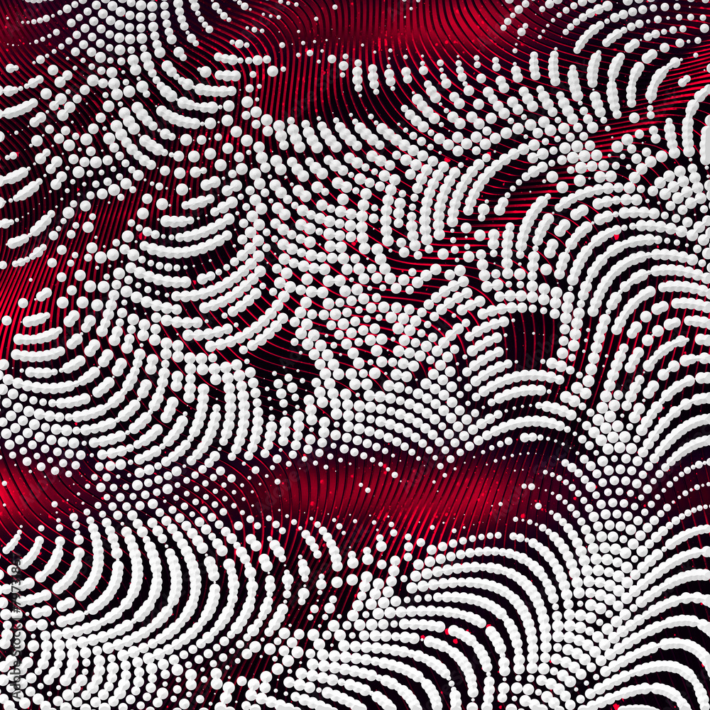 Poster abstract with wavy lines and dots in red and white