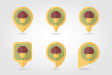Mushroom mapping pins icons with long shadow