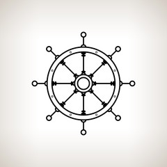 Silhouette ship's wheel on a light background