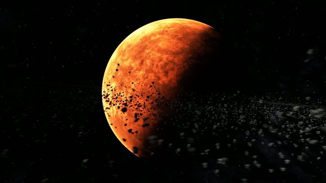 Desert planet surrounded by asteroid ring 02