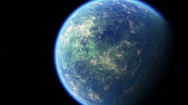 Cloudy planet surrounded by asteroid ring 01
