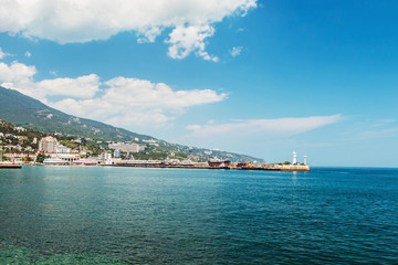 black Sea embankment and lighthouse in Yalta
