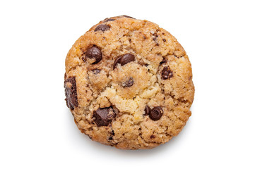 Delicious chocolate chip cookie on isolated white background