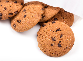 Chocolate chips cookies isolated on white