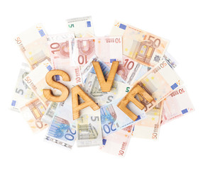 Word Save over the pile of money