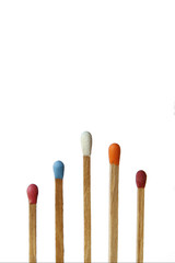 Colourful of matches are on white background.